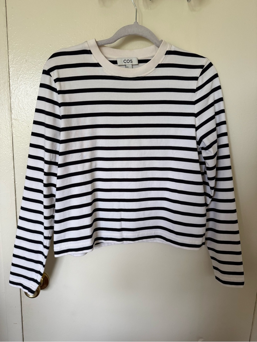 COS White and Black Striped Long Sleeve Tee